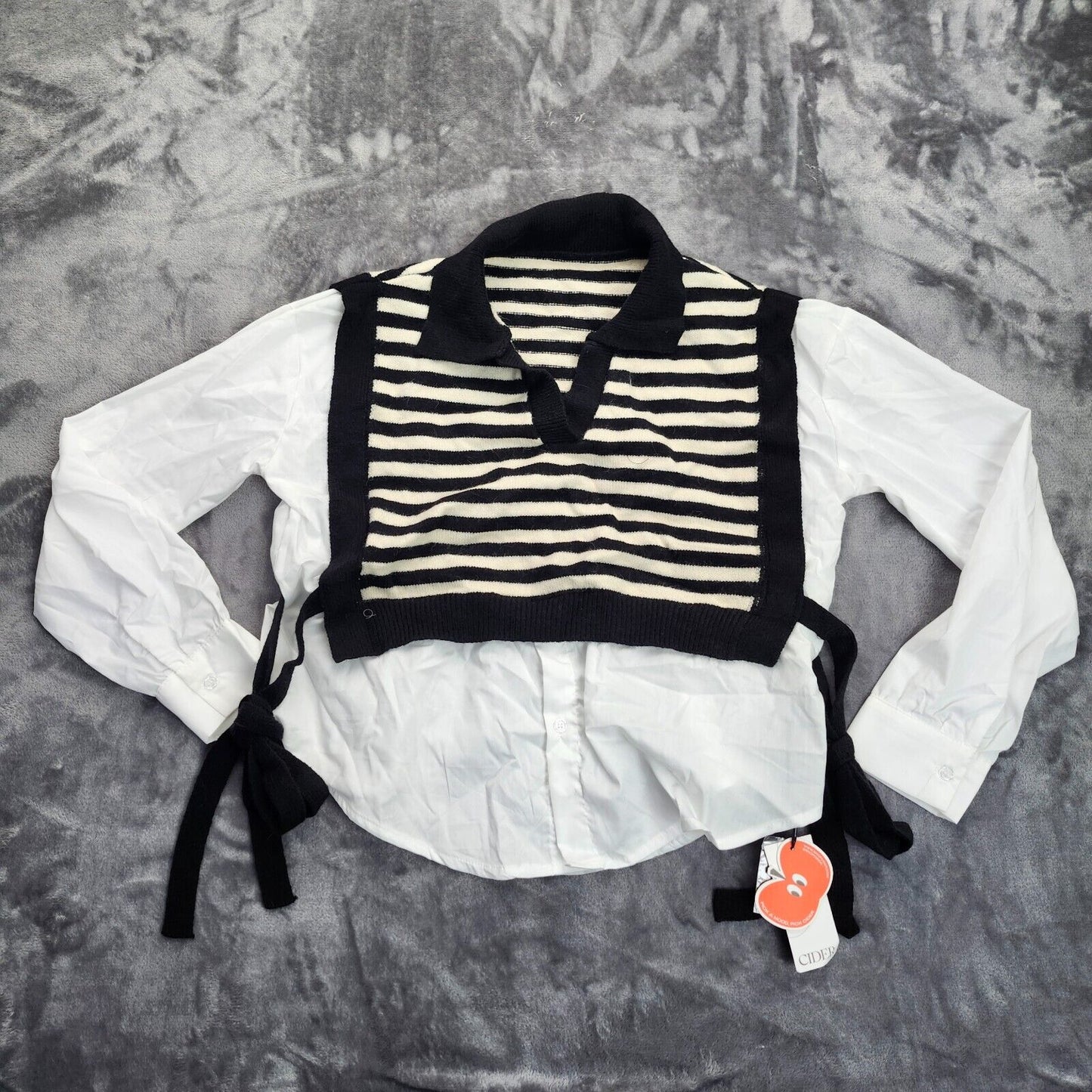 CIDER Knit Fabric Long Sleeve Blouse With Stripe Vest size Small