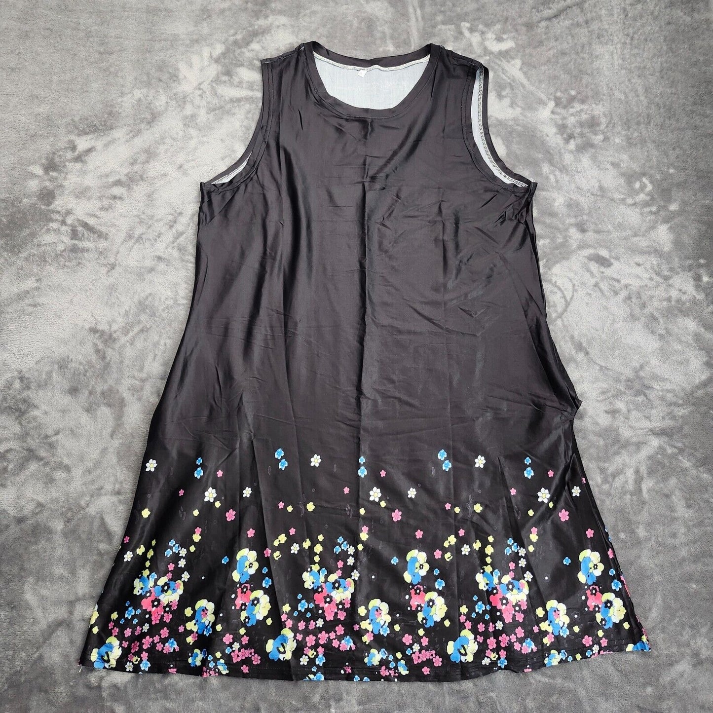 Womens Black Summer Dress Sleeveless A-Line Floral 3XL
