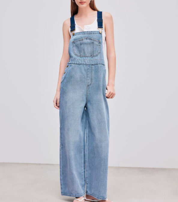 CIDER Womens Light Blue Denim Buckle Wide Leg Jumpsuit size XL