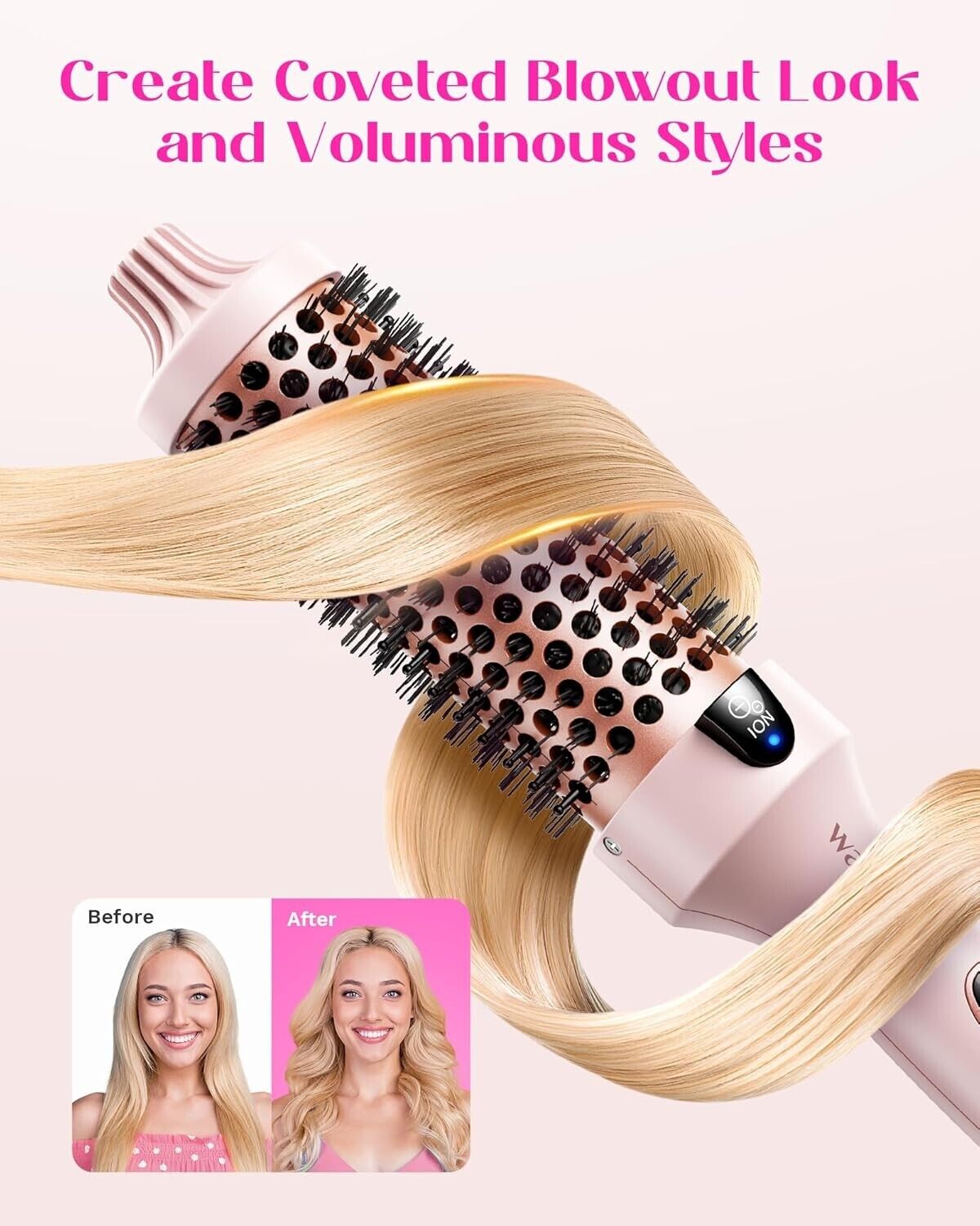 Wavytalk Thermal Brush, 1.5 Inch Blowout Express Ionic Heated Round Brush Pink