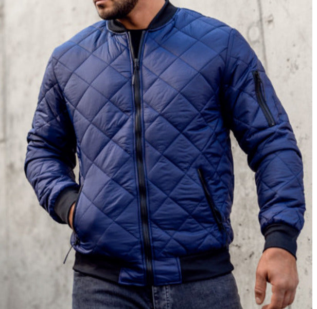 Men's Quilted Lightweight Bomber Jacket Navy Blue Size XL