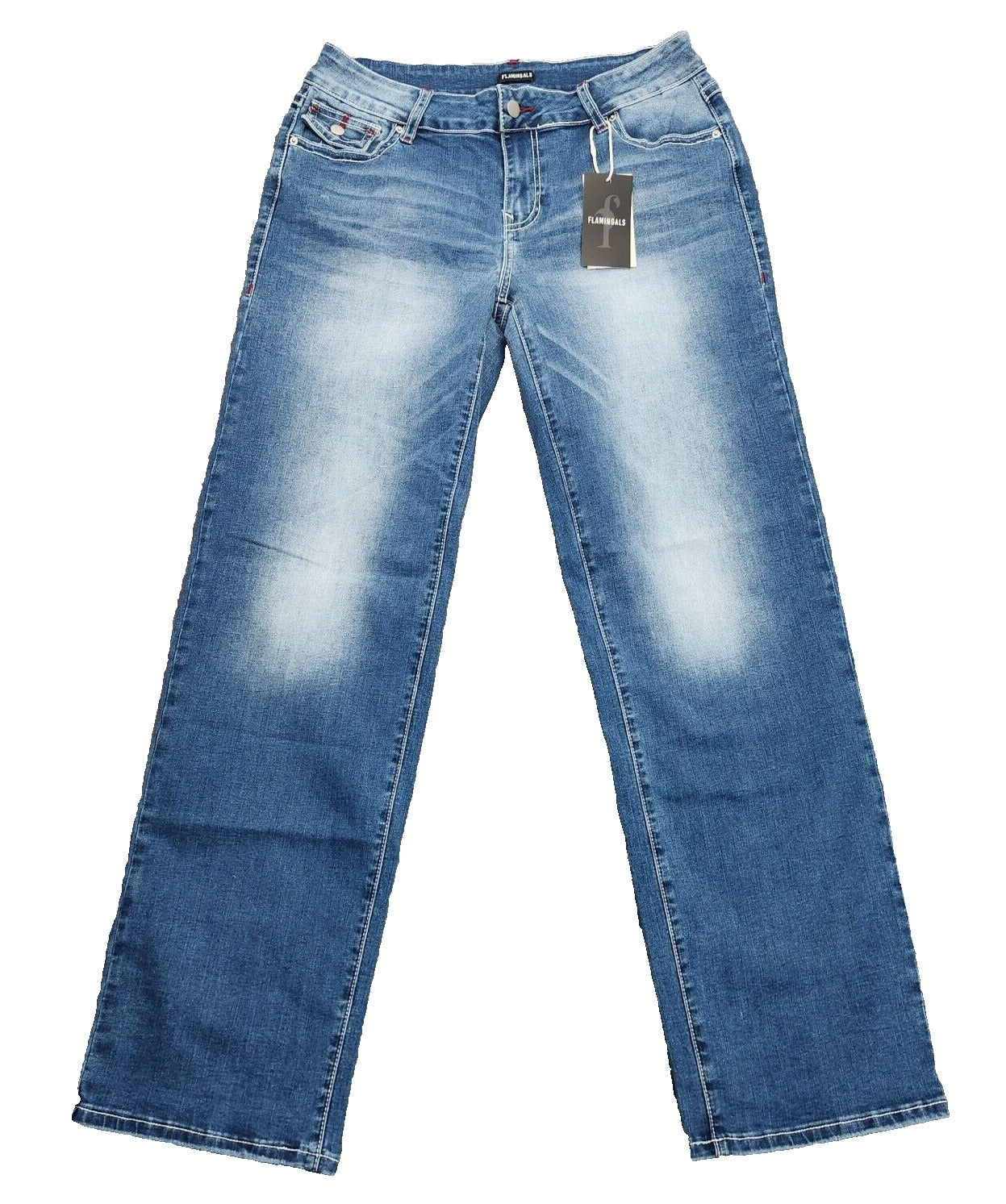 Flamingals Women's Straight Leg Faded Blue Jeans Size Large