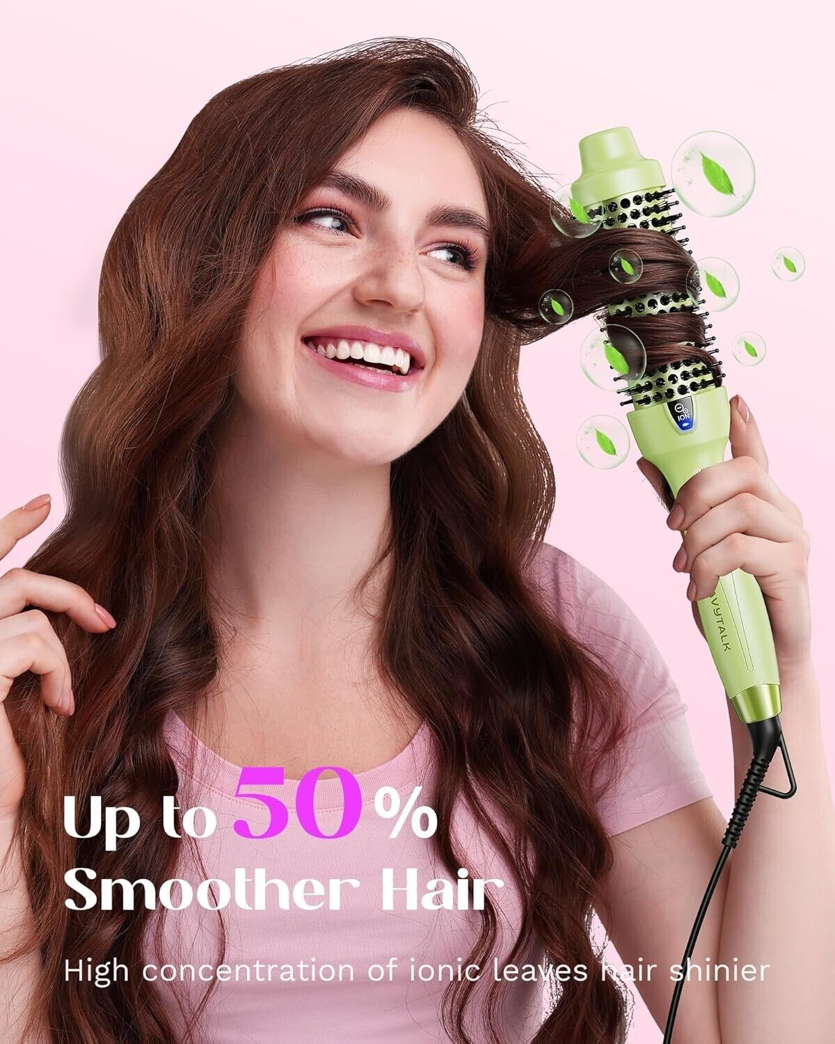 Wavytalk Thermal Brush, 1.5 Inch Blowout Express Ionic Heated Round Brush Green