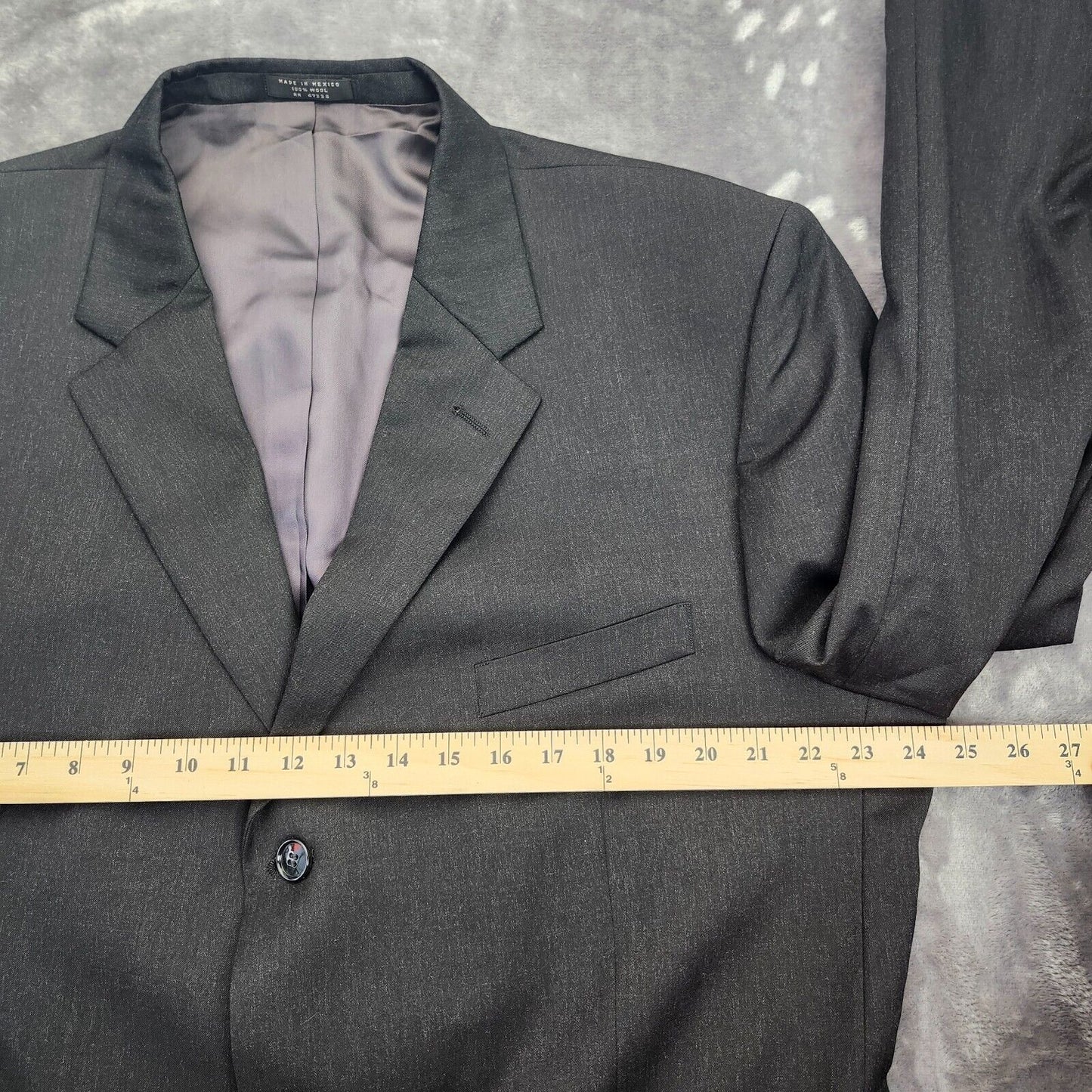 Mens 100% Wool Suit Set Black Jacket 48 Long, Pants 34 Waist
