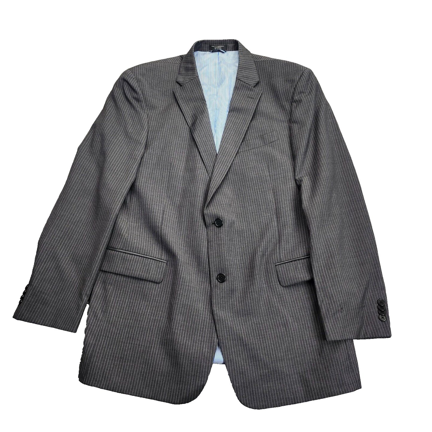 Tommy Hilfiger Men's Suit Jacket Gray Pin Strip Two Button 100% Wool 46 L