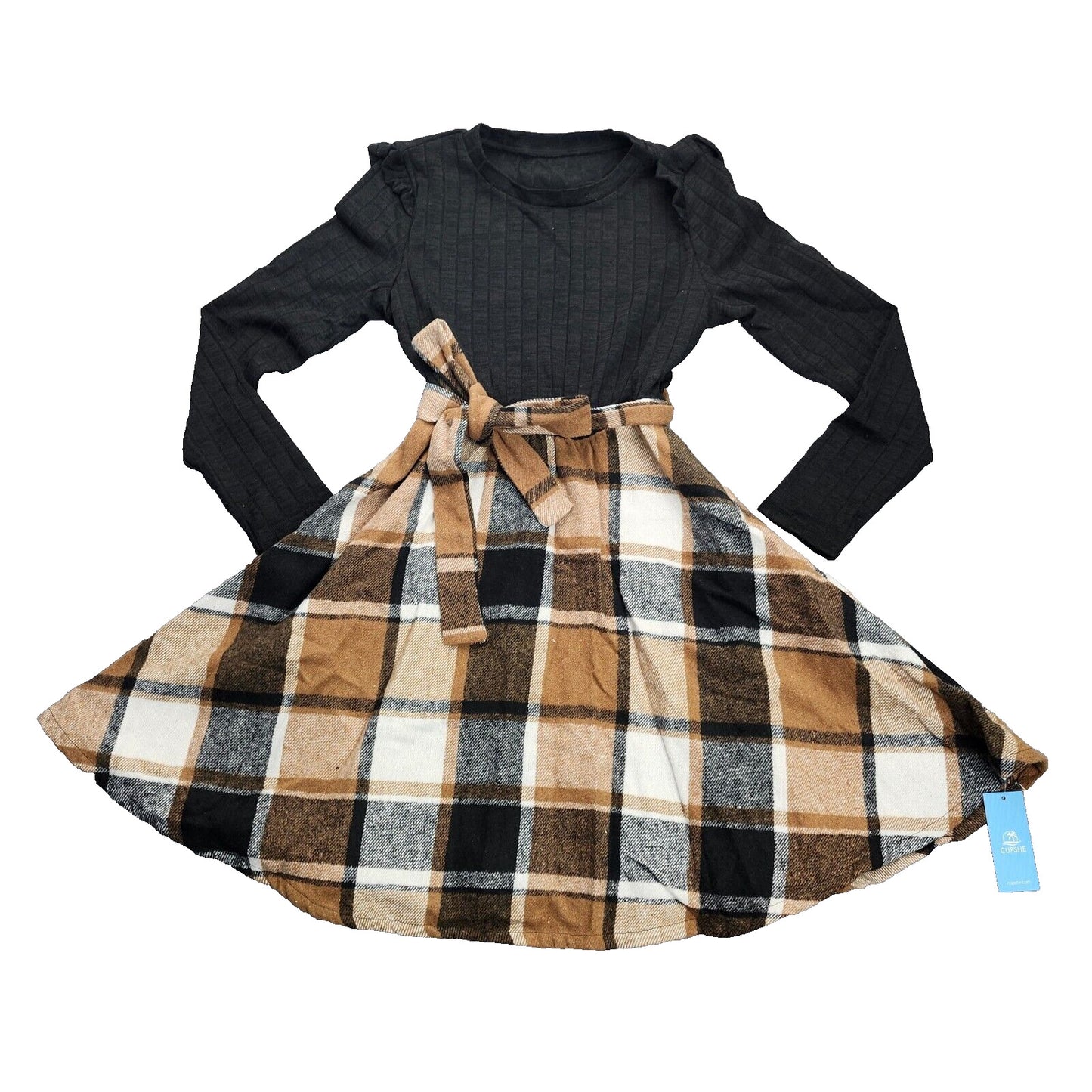 CUPSHE Womens Dress Elegant Round Neck Long Ruffle Sleeves Belted Mini Dress Sm