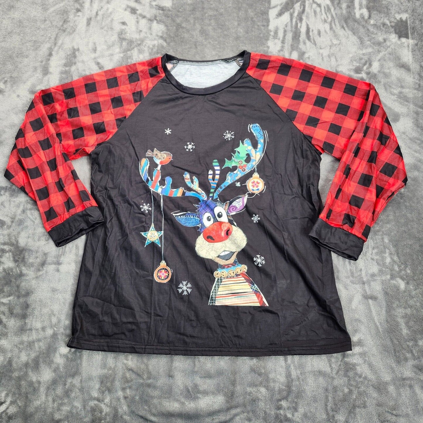 Christmas Cute Elk Reindeer Pajama Sets Classic Buffalo Plaid Jammies M