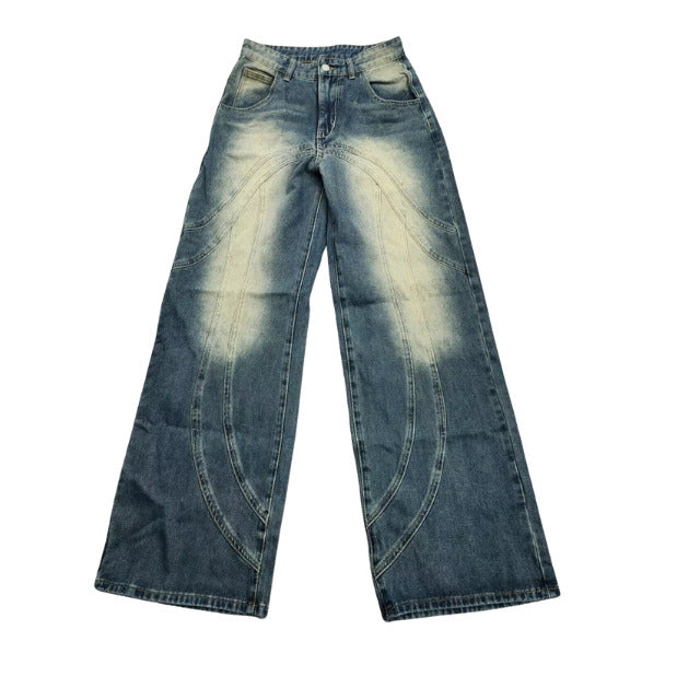 CIDER Womens Mid Waist Washed Button Straight Leg Jeans Small