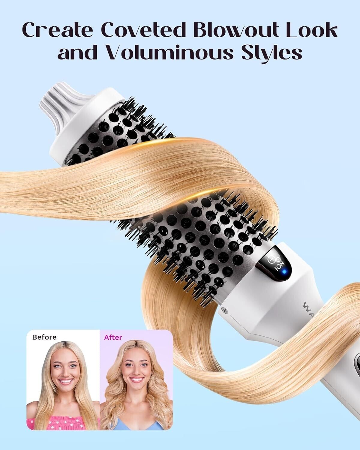 Wavytalk Thermal Brush, 1.5 Inch Blowout Express Ionic Heated Round Brush White