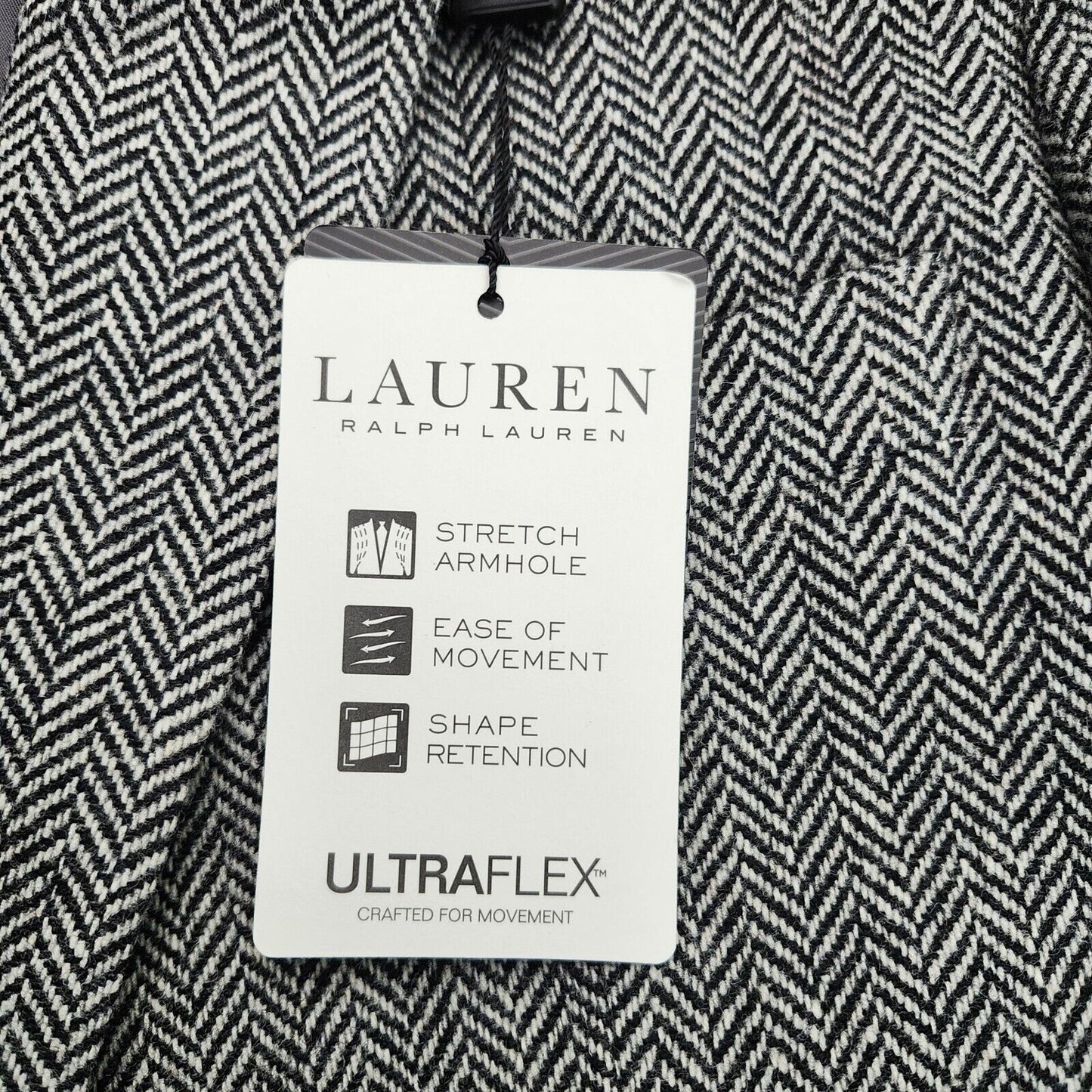 Lauren Ralph Lauren Classic-Fit Wool Suit Jacket Black/White Herringbone 44L NWT