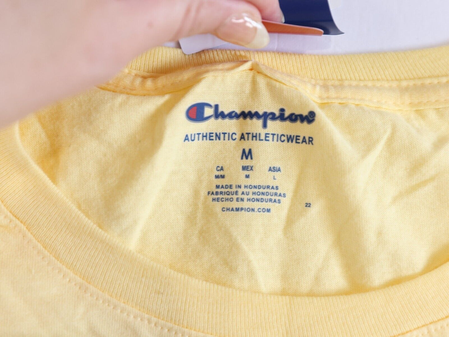Champion Yellow T-Shirt Men's Jersey Tee Classic Fit Script Logo Size Medium