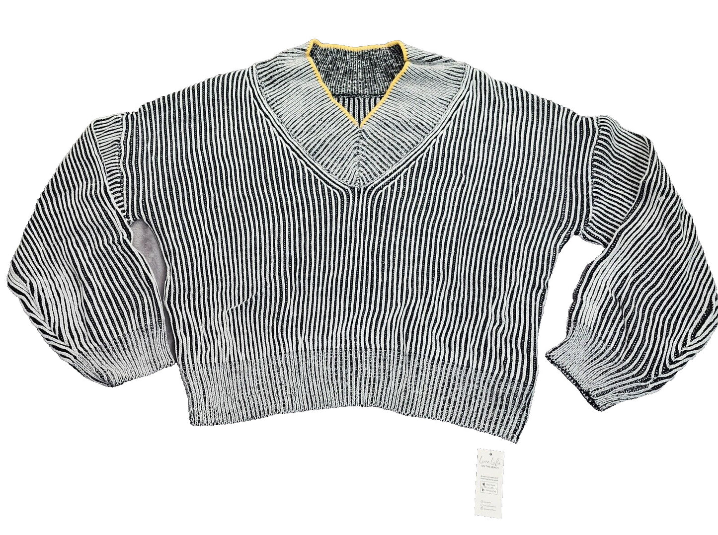 CUPSHE Women's Oversized Striped Casual Long Sleeve V Neck Pullover Sweater Med