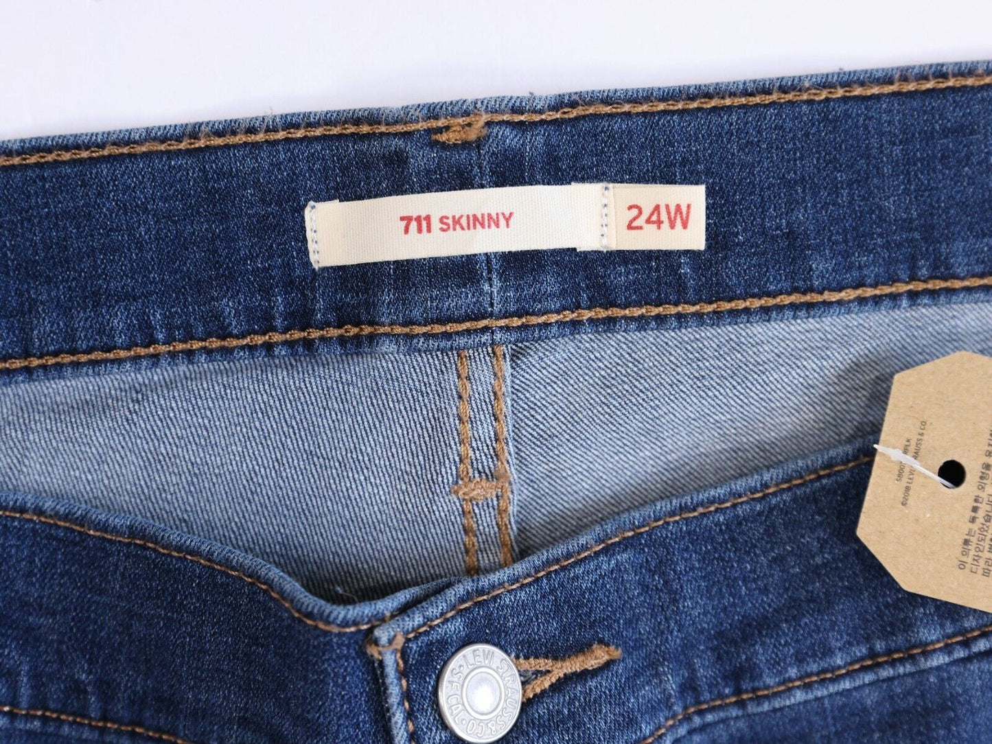 LEVIS 711 Womens PLUS Blue Distressed Skinny JEANS 24W NWT