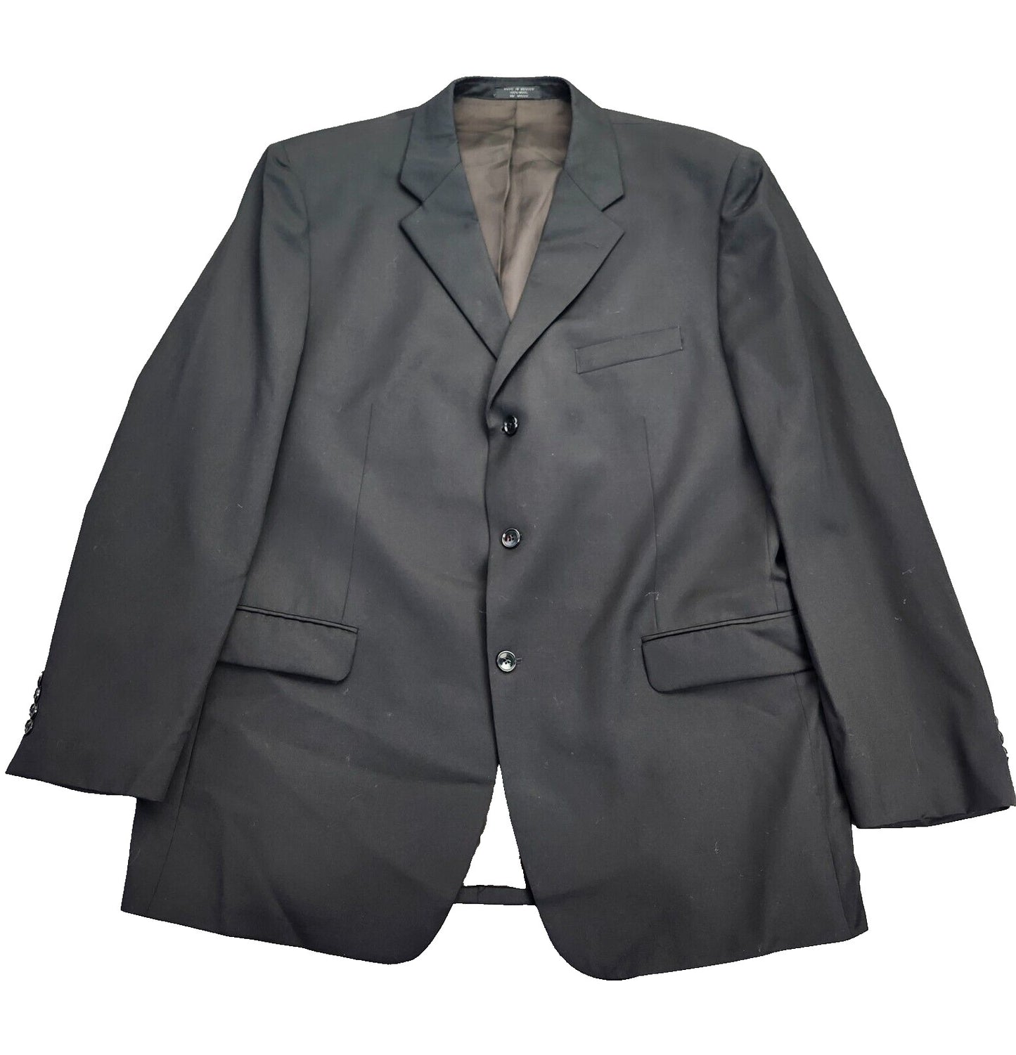 100% Wool Men's Irregular Suit Jacket 46 Long Black Notch Lapel