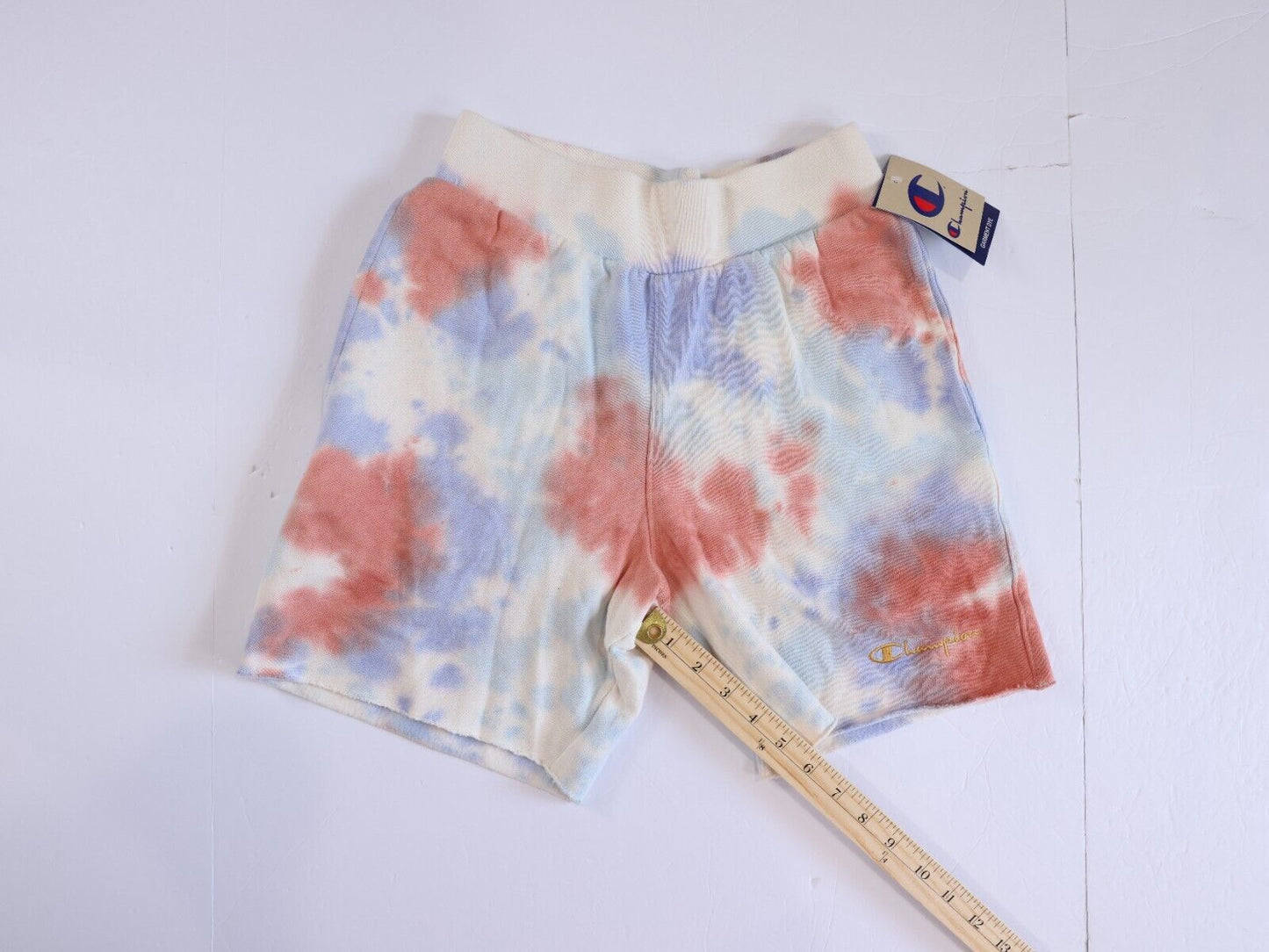 Champion Mens 6 inch Sport Shorts Blue Red XS Large Tie Dye Pockets NWT
