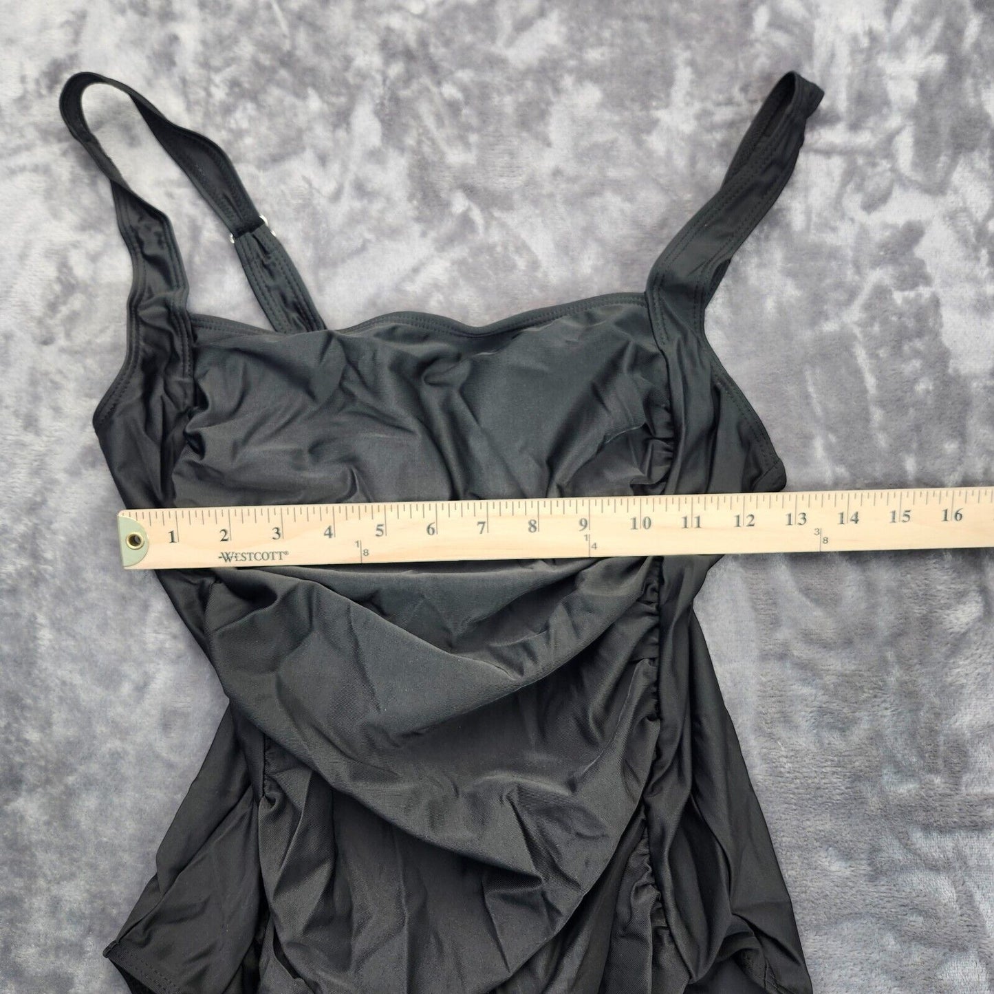 Women's Scoop neck Solid Color Belly Covering One Piece Swimsuit XL Black