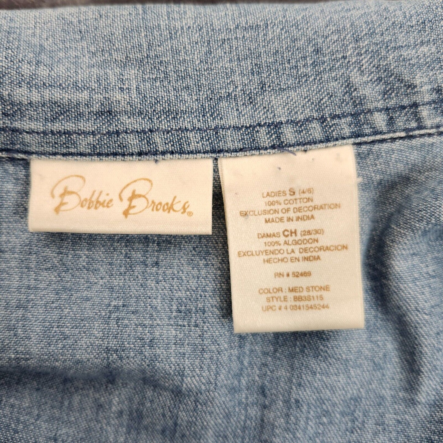 Bobbie Brooks Women's Denim Shirt With Flower Embroidery Small