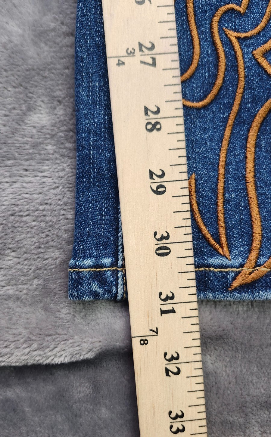 Flamingals faded blue denim flame embroidered Womens Medium