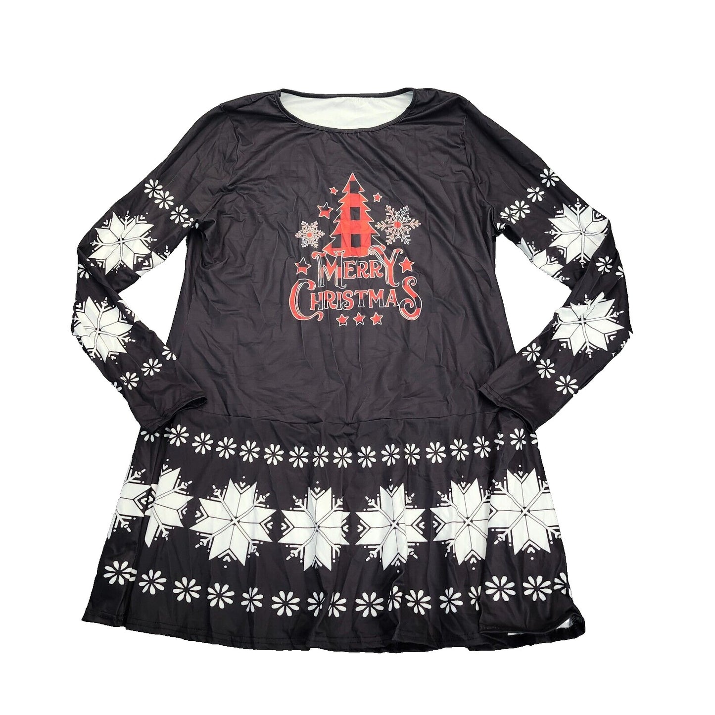 Women Christmas Long Sleeve Slim Fit Snowflake Graphic Mini Dress 2XL