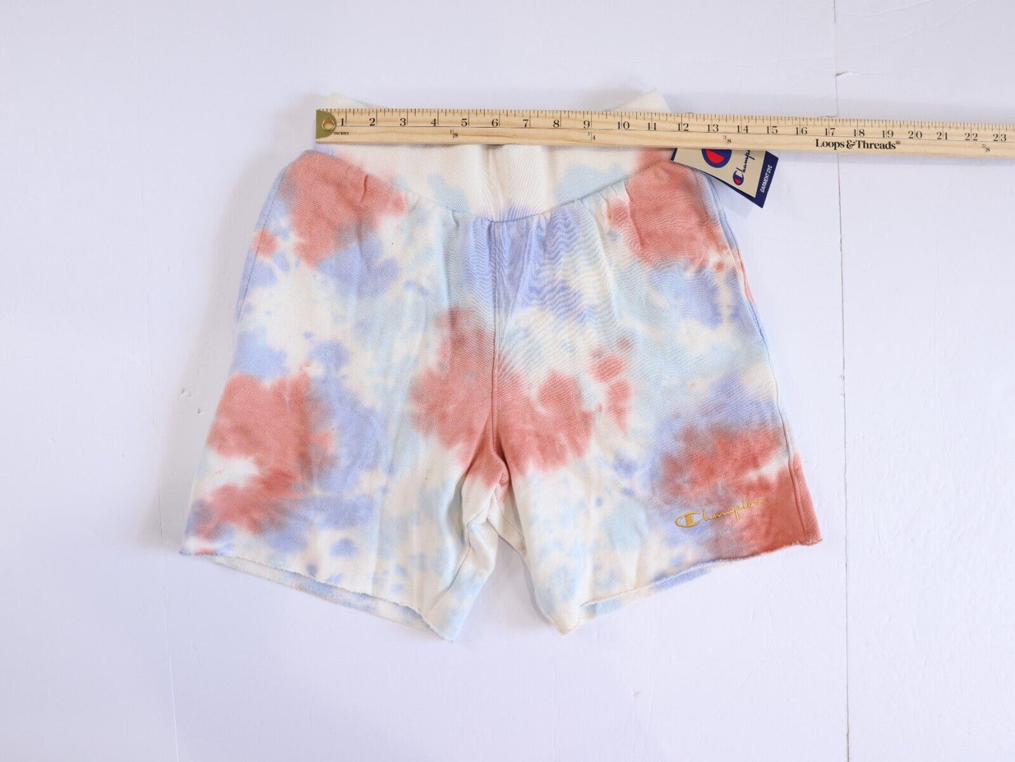 Champion Mens 6 inch Sport Shorts Blue Red XS Large Tie Dye Pockets NWT
