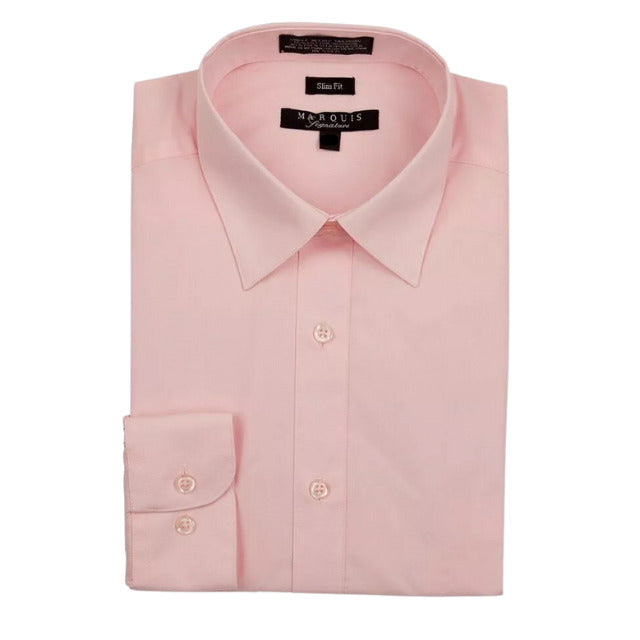 Marquis Signature Men's Long Sleeve Slim Fit Dress Shirt Pink 16 / 16.5 34/35