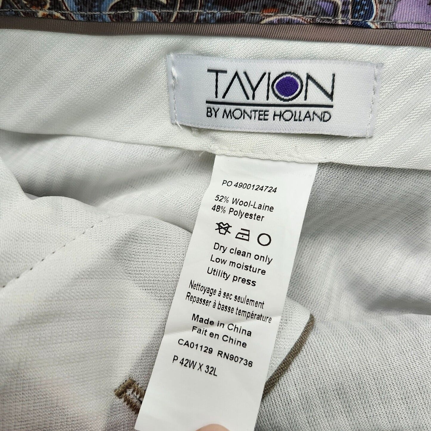 Tayion By Montee Holland Mens Classic-Fit Wool-Blend Dress Pants 42W x 32L