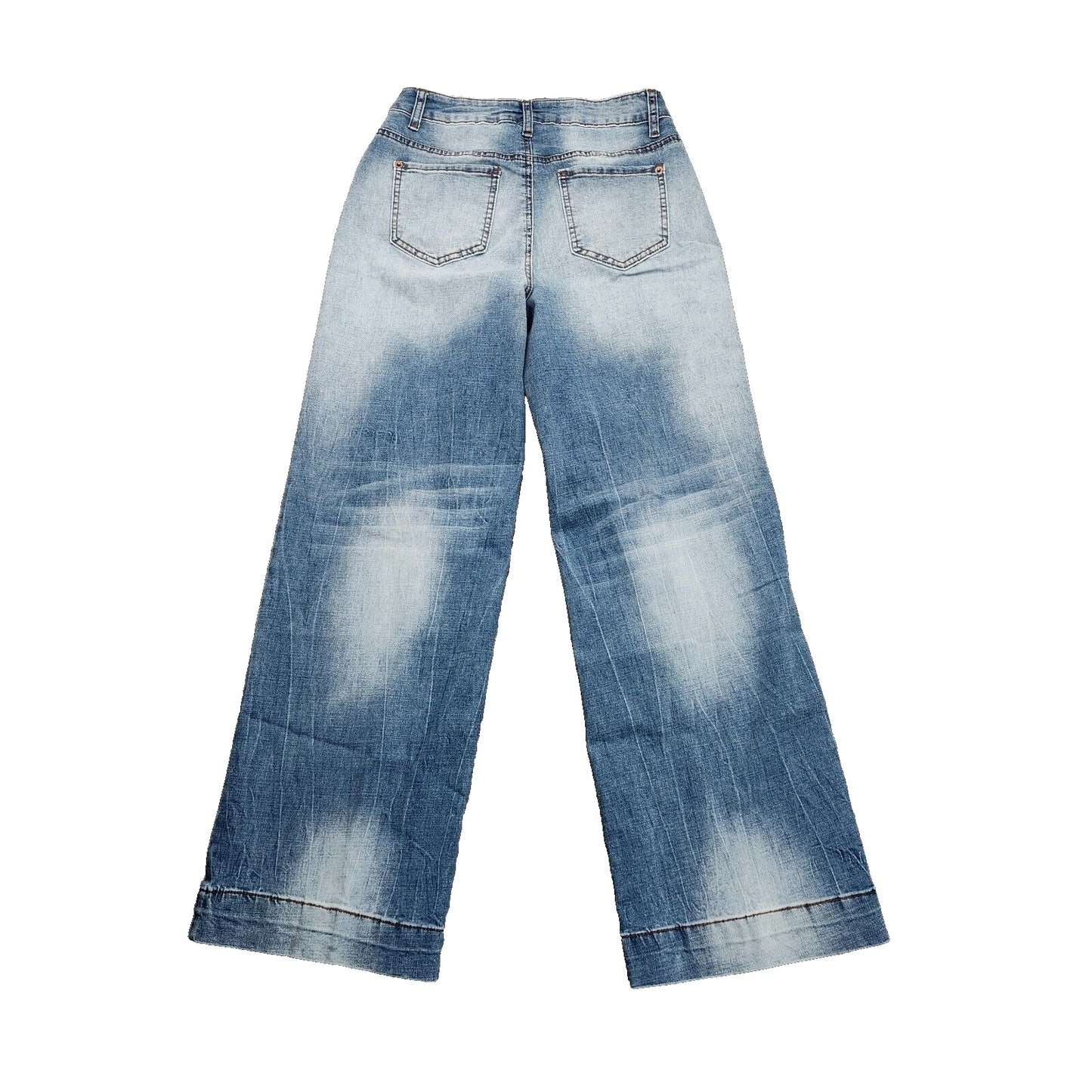 Flamingals Women's Straight Wide Leg Faded Blue Jeans Size Small