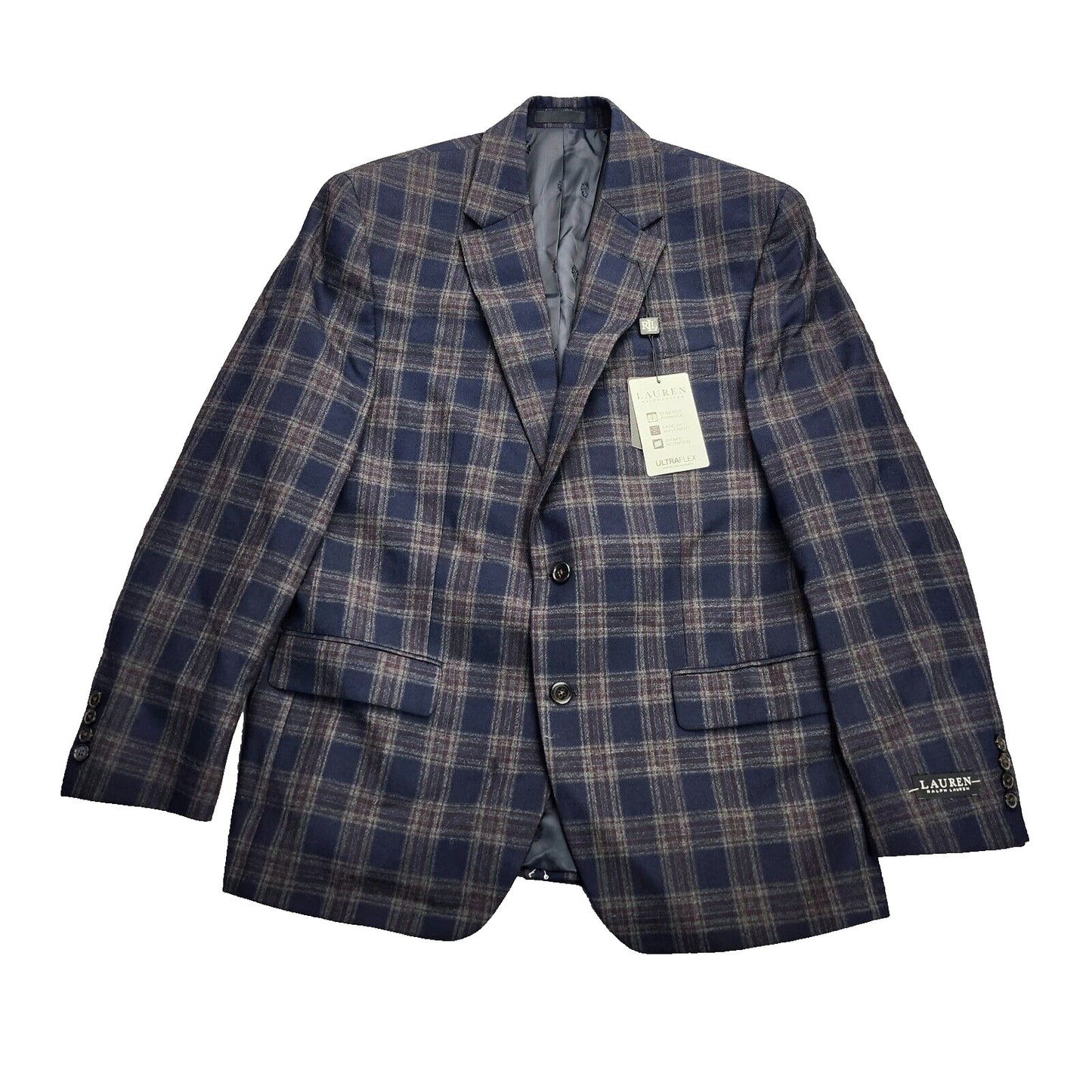Lauren Ralph Lauren Polyester Blue Plaid Suit Jacket Blazer 42R NWT