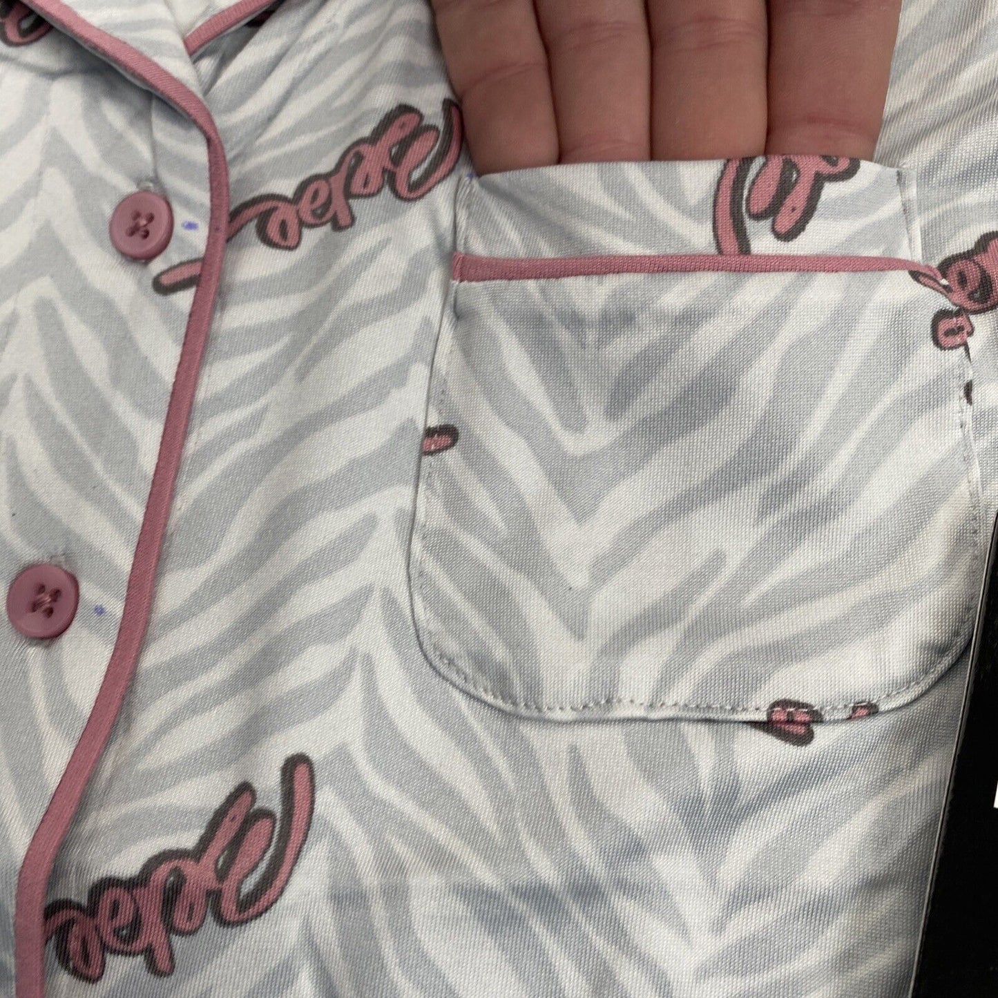 bebe Womens Pajama Sets Button Down Shirt and Shorts Sleepwear Blue pink Size L