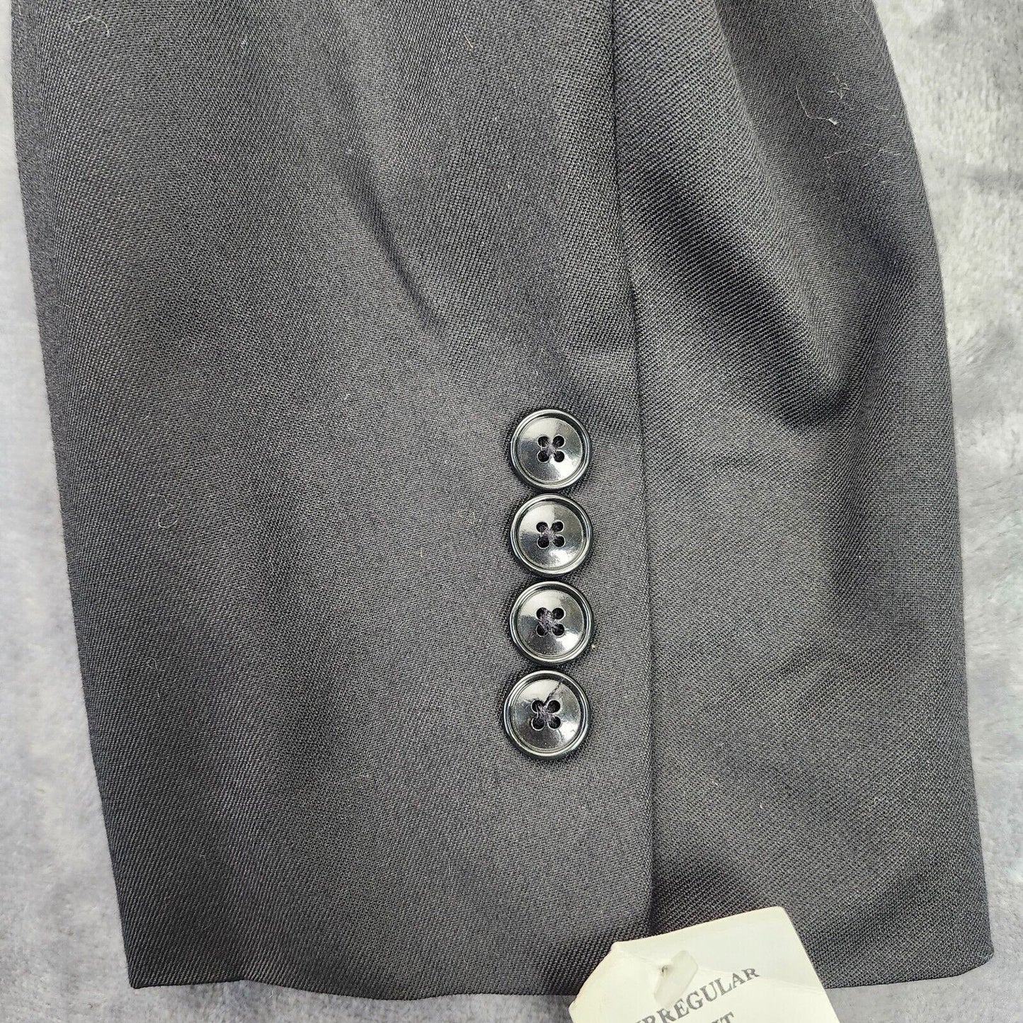 100% Wool Men's Irregular Suit Jacket 46 Long Black Notch Lapel