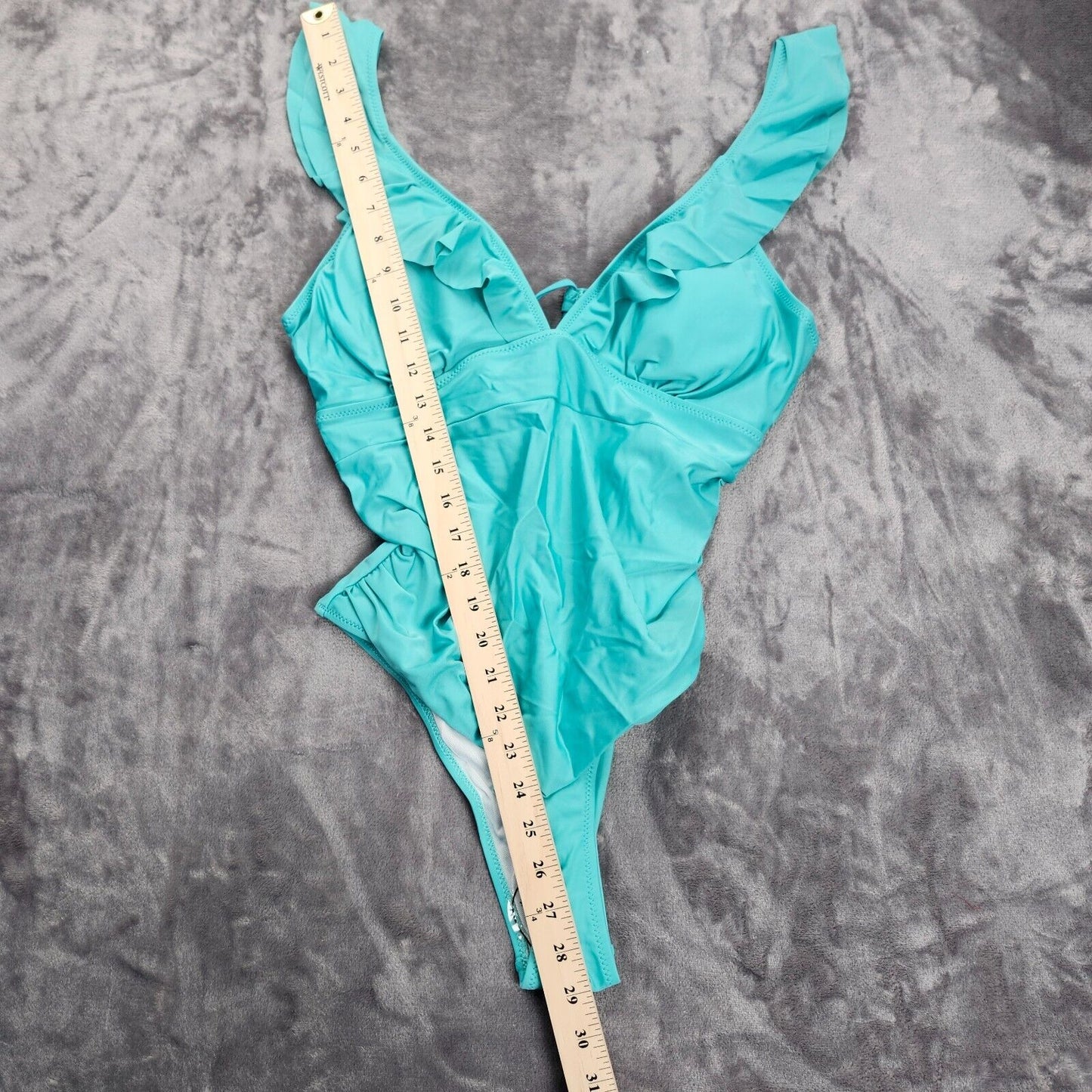 Women's Ruffle One Piece Swimsuit V Neck Bathing Suit Blue Large