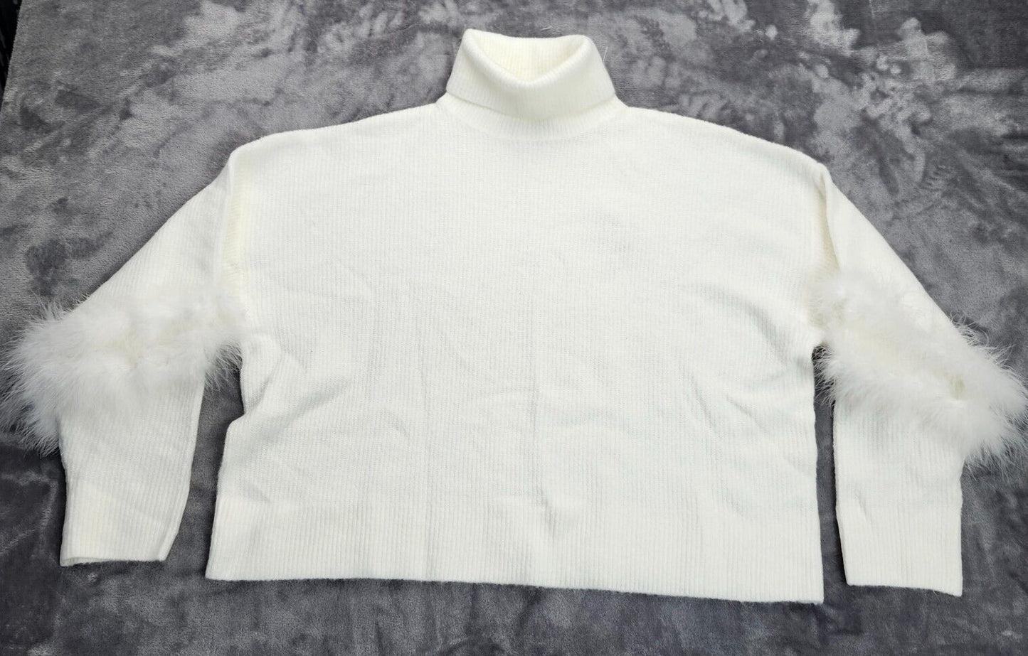 New York & Company Long Feather Sleeve Turtleneck Sweater Medium
