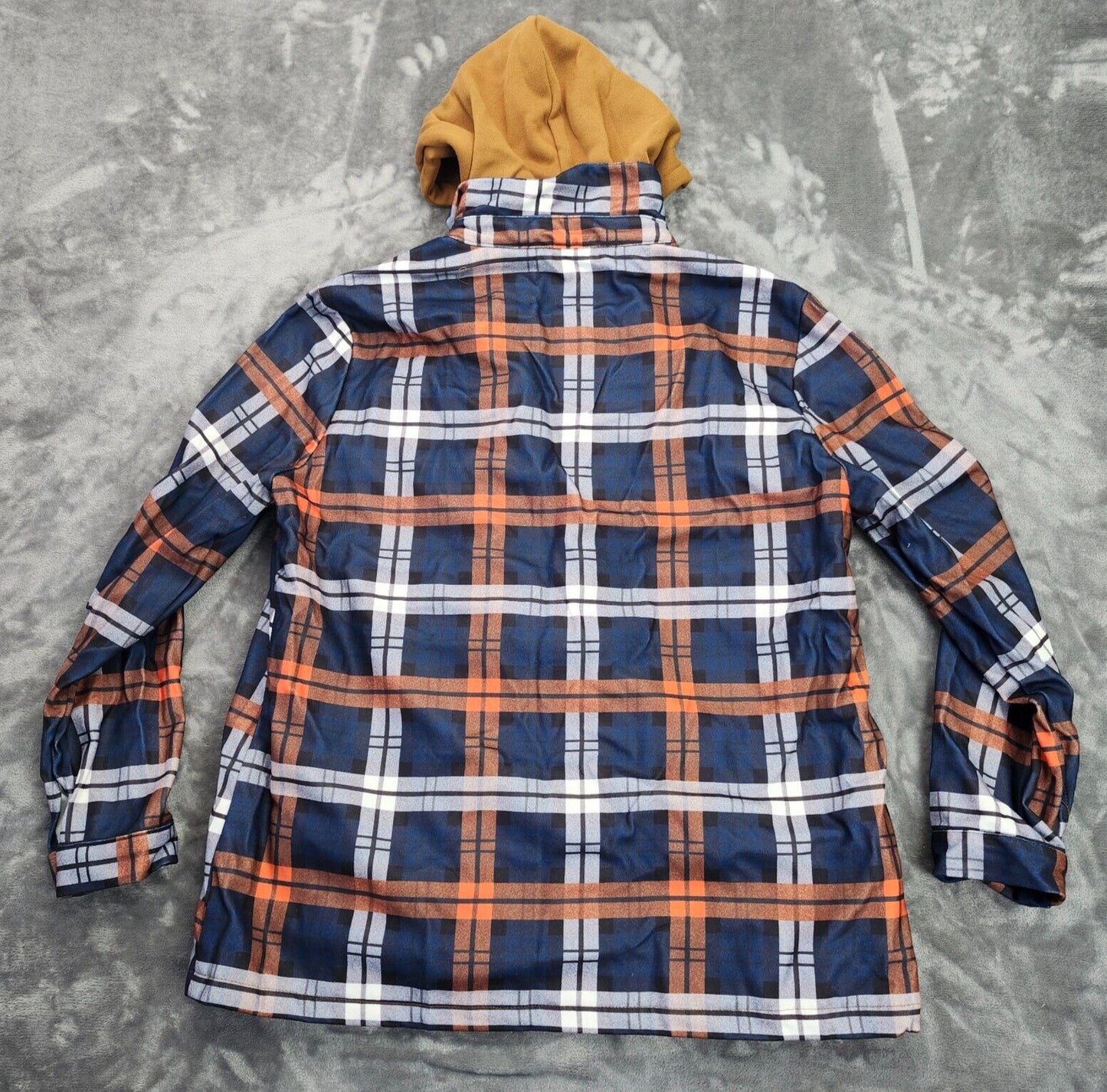 Plaid Hooded Shacket Casual Flannel Shirt Long Sleeve Zip up Button Down Coat L
