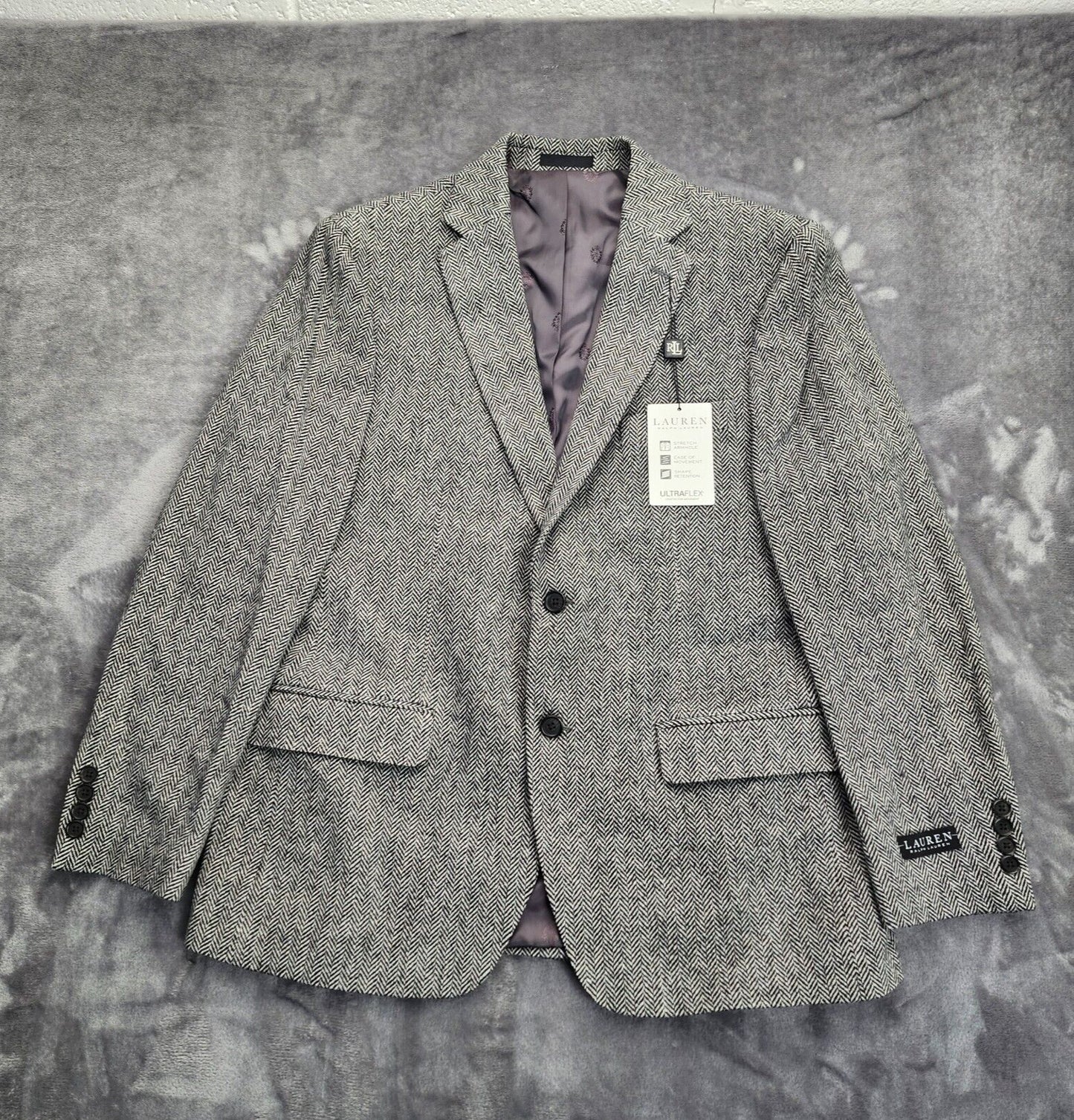 Lauren Ralph Lauren Classic-Fit Wool Suit Jacket Black/White Herringbone 44R NWT