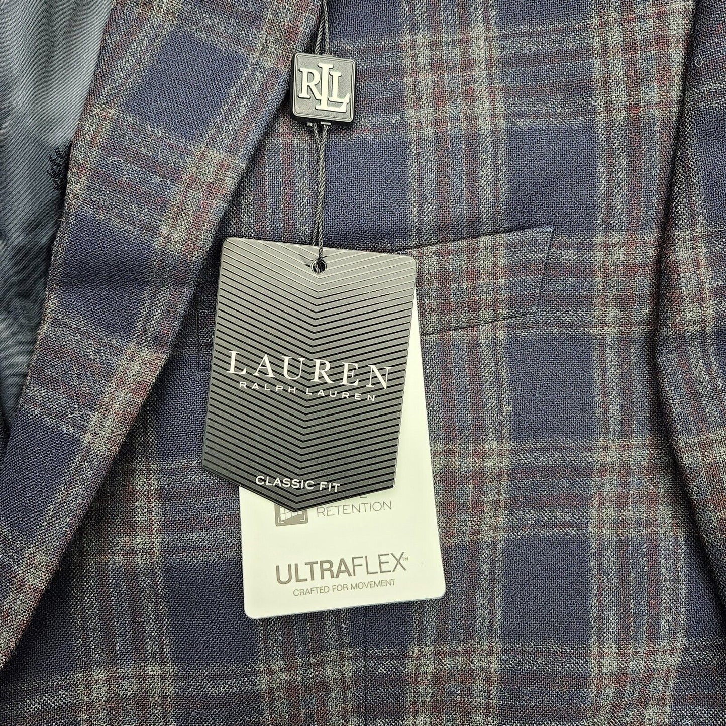 Lauren Ralph Lauren Polyester Blue Plaid Suit Jacket Blazer 44R NWT