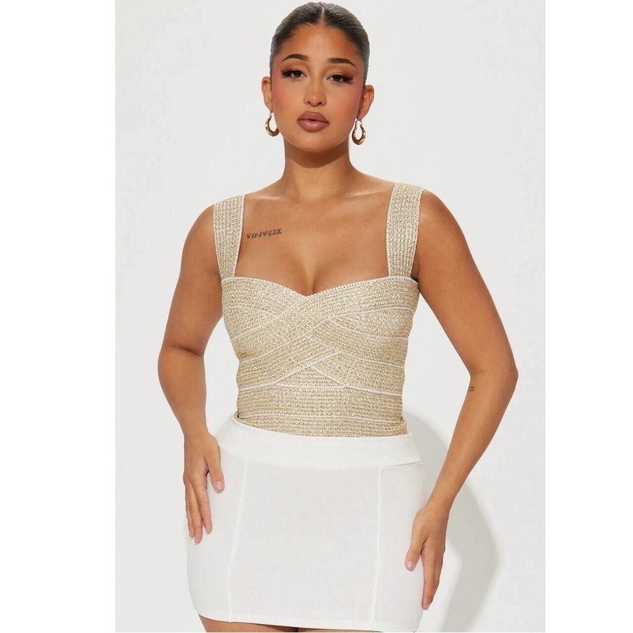 Micas MobWife Gold Shiny Bandage Crop Top Back Zip Tank Top Size XS