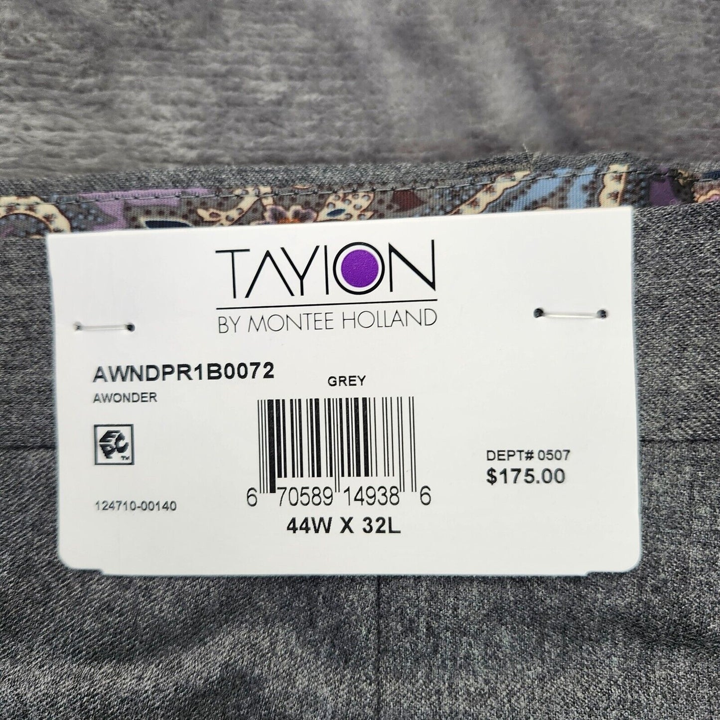 Tayion By Montee Holland Mens Classic-Fit Wool-Blend Dress Pants 44W x 32L Grey