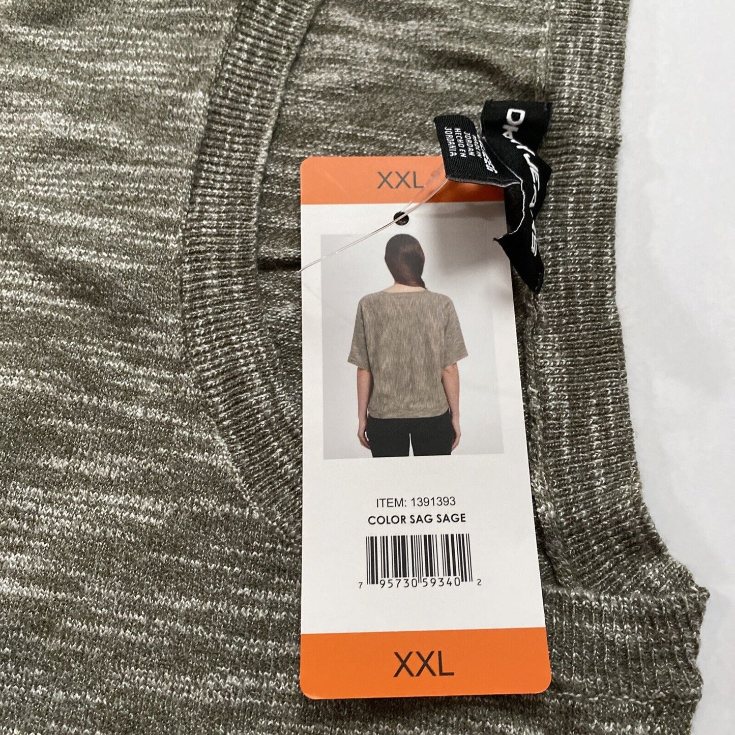 DKNY Jeans Shirt Top Women (Size XXL) Sag Sage Knit Pullover Short Sleeve