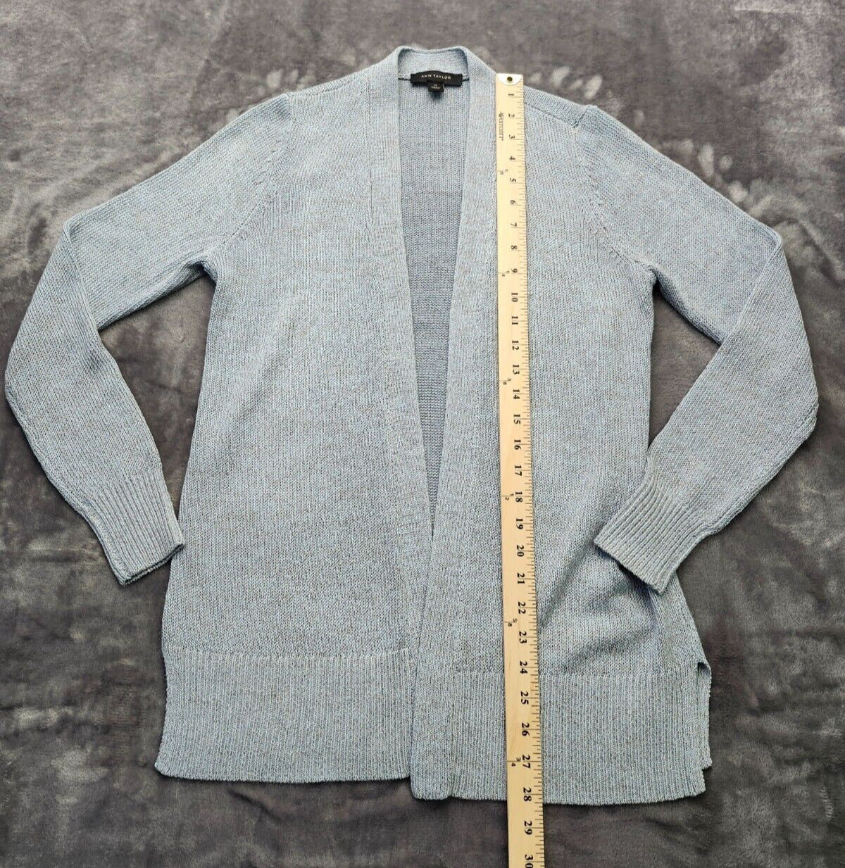 Ann Taylor Linen Blend Open Cardigan Light Blue Size XS Colorful Coastal Casual
