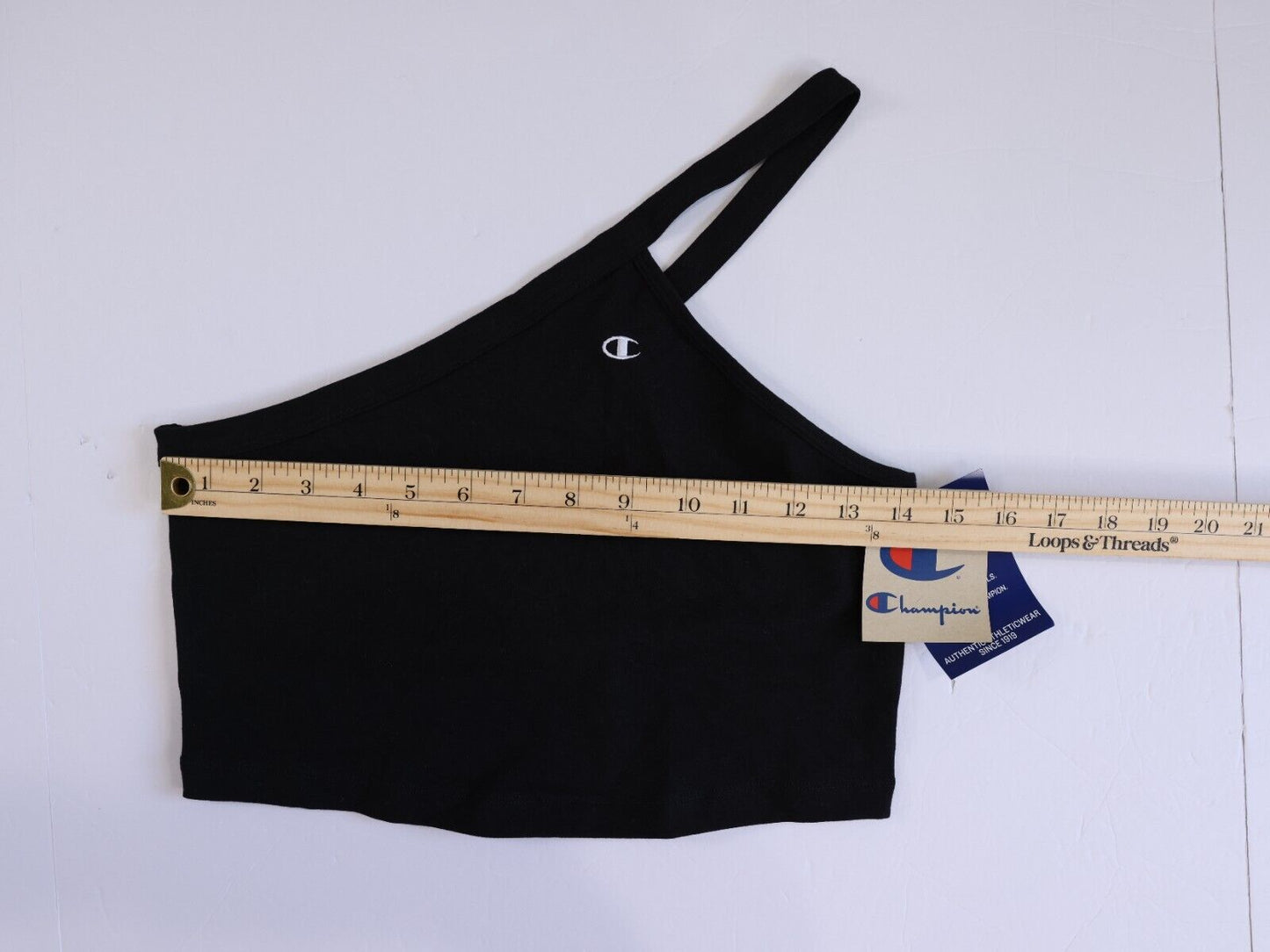 Champion women 100% authentic size medium One Shoulder Crop Top logo Black