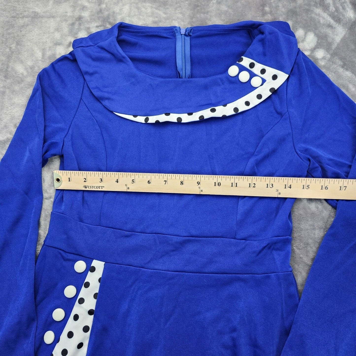 Women's Retro Polka Dot High Neck Ruffle Dress Size Large