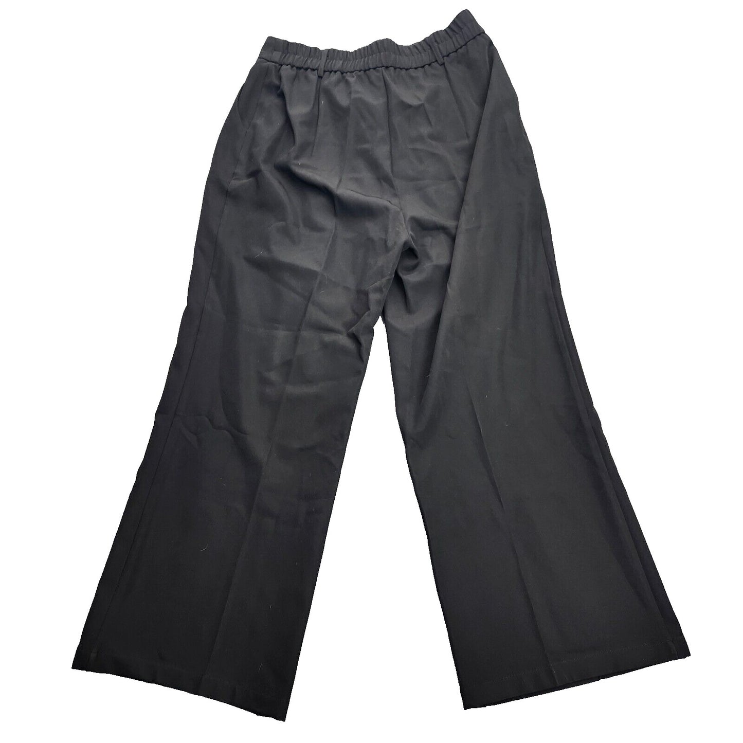 Women Loose Pleated Front Long Pants Wide Leg Trousers Solid Black Large