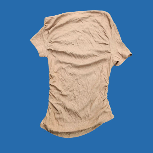CIDER Womens Off Shoulder Tan Ribbed T shirt XS