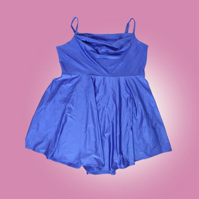 $79 City Studio Trendy Plus Size Cowlneck Fit & Flare Dress Blue Sz 18W