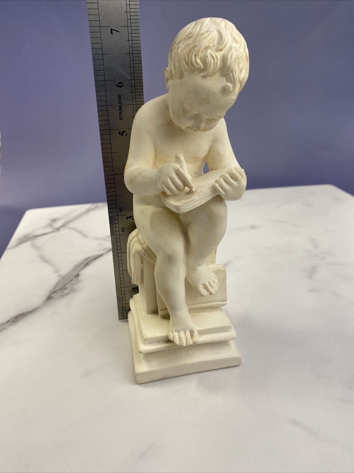 Antonio Canova Seated Child Reading Marble Composit Sculpture By Gino Ruggeri