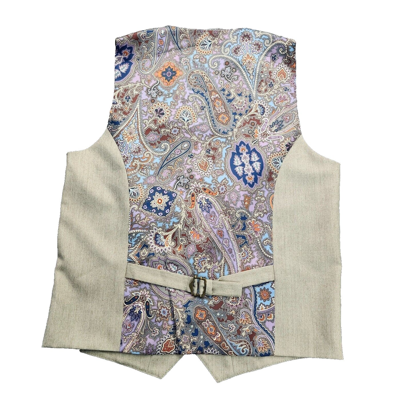 TAYION By Montee Holland Mens Tan Wool Blend Paisley Vest Pike Stitching Small