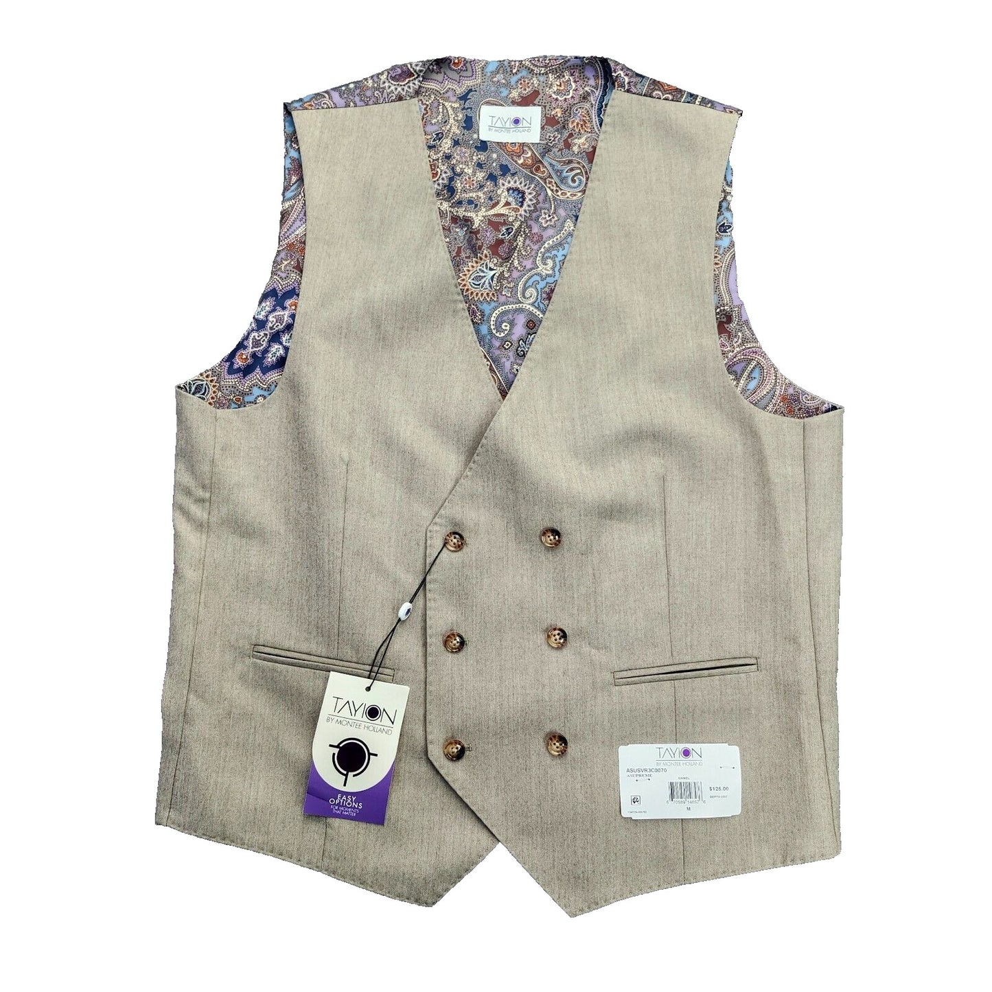 TAYION By Montee Holland Mens Tan Wool Blend Paisley Vest Pike Stitching Medium