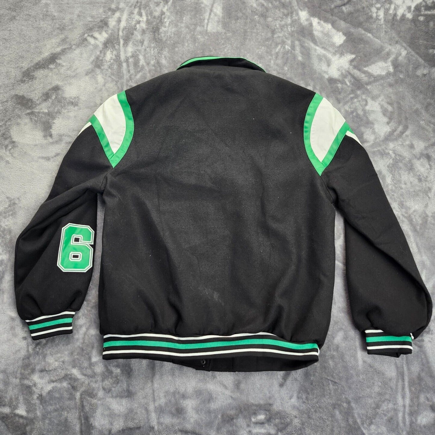 Finesse Bobby Black Varsity Jacket GREEN Varsity Logo Patch Jacket size small
