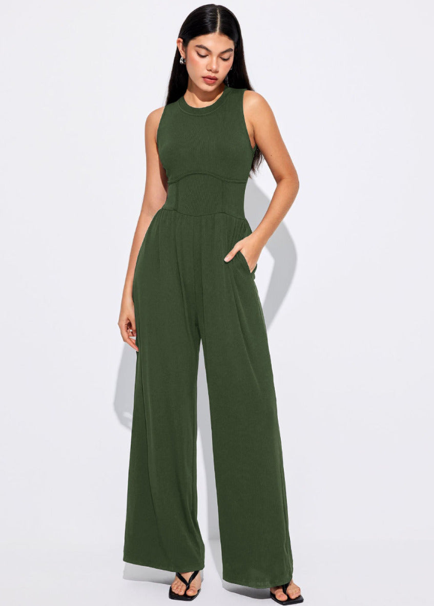 Cider Green Solid Sleeveless Wide Leg Jumpsuit - Size M - NEW