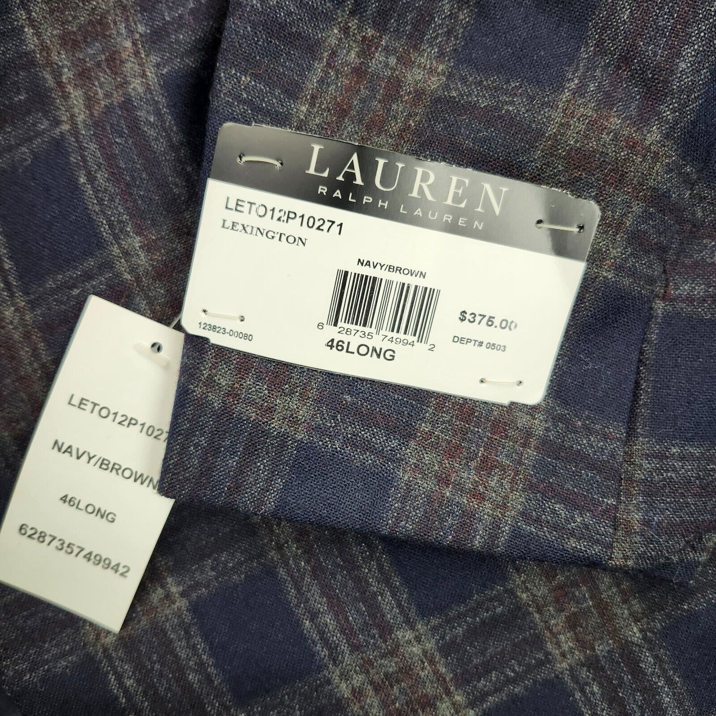 Lauren Ralph Lauren Polyester Blue Plaid Suit Jacket Blazer 46L NWT